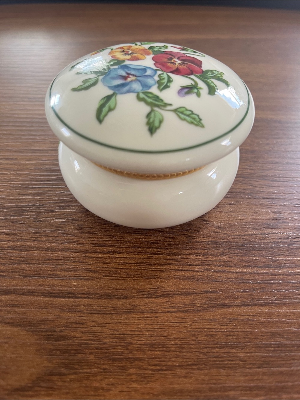 Floral Porcelain Decorative Trinket Box - Cream with Multicolor Flower Design